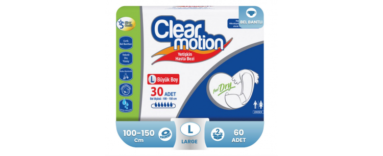 Clear Motion Belbantlı Hasta Bezi L-Large Beden 60 Adet