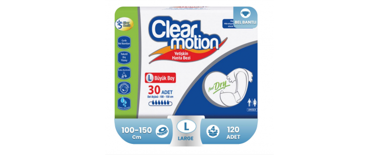 Clear Motion Belbantlı Hasta Bezi L-Large Beden 120 Adet